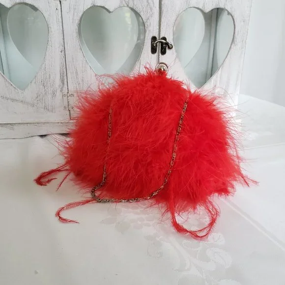 XCITE Red Satin & Feathers Special Occasion Purse - Picture 2 of 12